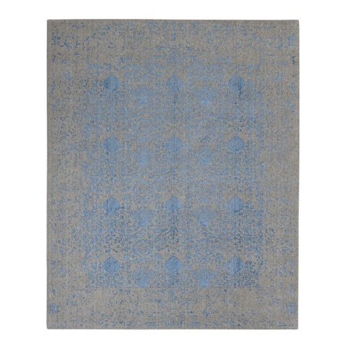 Sky Blue, Soft Wool, Hand Loomed, Erased Mughal Jewlery Design, Tone on Tone, Oriental Rug