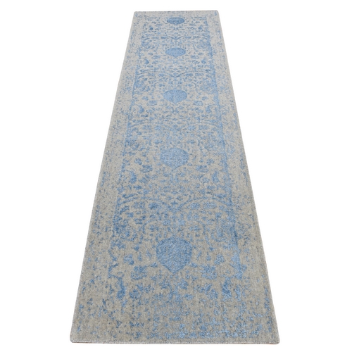Periwinkle Blue, Jacquard Hand Loomed, Wool and Art Silk, Pomegranate Design, Runner Oriental 
