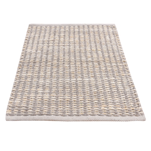 Taupe, Looped and Uncut Flat Pile, Looped Finish, Natural Undyed Wool, 100% Wool, Hand Loomed, Sample Fragments, Square Oriental Rug