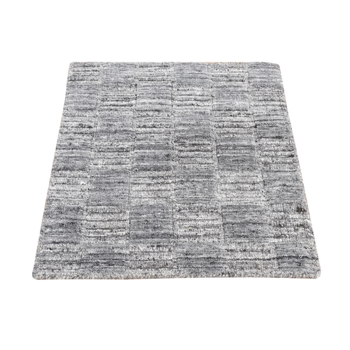 Cloud Gray, Modern Checkers Design, Hand Loomed, 100% Wool, Sample Fragment, Square Oriental Rug