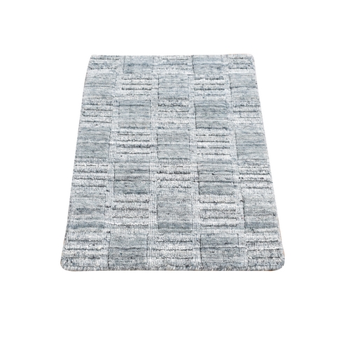 Cloud Gray, Pure Wool, Modern Checkers Design, Hand Loomed, Sample Fragment, Squarish, Oriental 