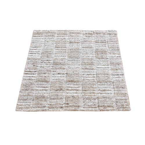 Taupe, Modern Patchwork Design, Hand Loomed, 100% Wool, Fragment Sample, Square, Oriental 