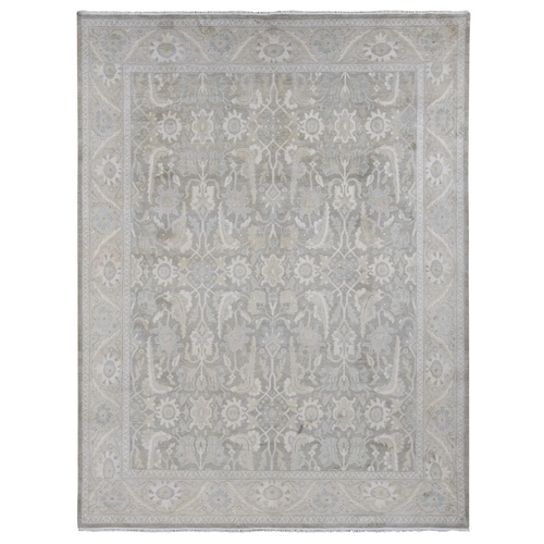 Metal Brown, Pure Silk, Oushak Design, Hand Knotted, Oriental Rug
