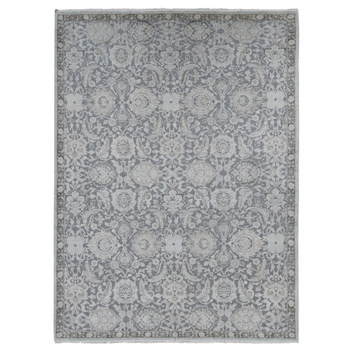 Charcoal Gray, Oushak Design, Hand Knotted, Flat Weave with Raised Silk, Oriental Rug