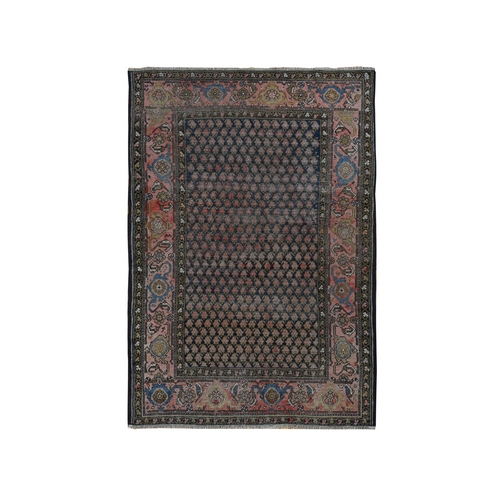 Terracotta Red, Antique Persian Malayer, All Over Paisley Repetitive Design, Slight Wear, Hand Knotted, Worn Wool, Cleaned with Sides and Ends Secured, Oriental Rug