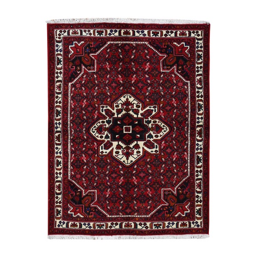 Carmine Red, New Persian Hamadan, Pure Wool, Hand Knotted, Oriental 