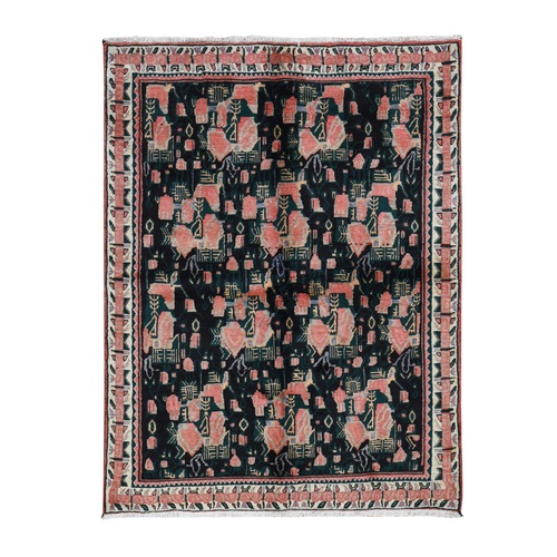 Light Salmon Red, Vintage Persian Repetitive Geometrical Flower Bouquet Design, Pure Wool, Hand Knotted, Oriental Rug