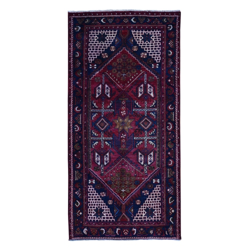 Hibiscus Red, Semi Antique Persian Hamadan, Hand Made, Hand Knotted, Pure Wool, Gallery Size Wide Runner Oriental Rug