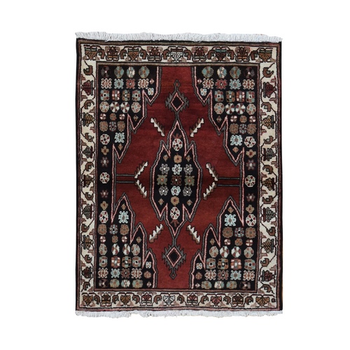 Barn Red, New Persian Mazlagan, Open Field Geometric Design, Pure Wool, Hand Knotted, Oriental Rug