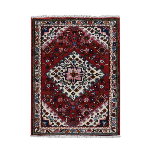 Maroon Red, New Persian Bohemian Hamadan, Geometric Flower Design, Pure Wool, Hand Knotted, Oriental Rug