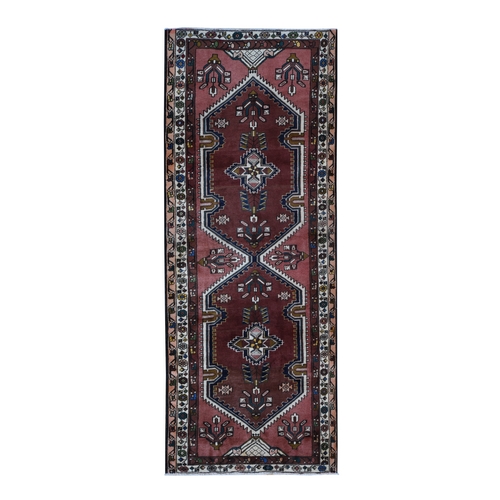 Redwood Red, Vintage Persian Malayer, Pure Wool, Hand Knotted, Wide Runner Oriental Rug
