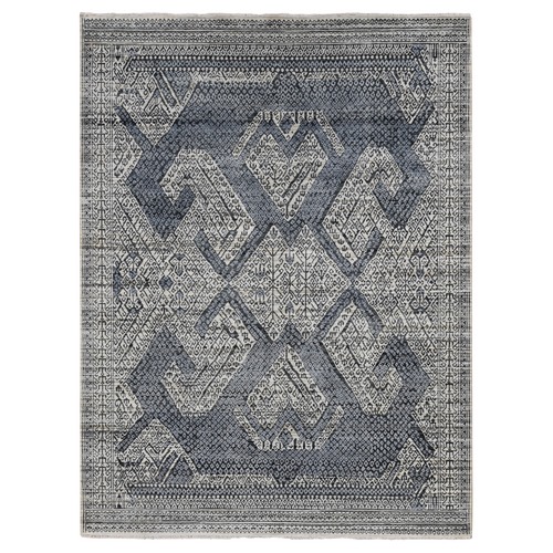 Vista White, Hand Knotted, Tone on Tone, Pure Silk and Textured Pile, Small Repetitive Design Within A Larger Scale Geometric Motif, Oriental Rug