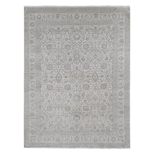 Ash Gray, Arabesque Motif, Pure silk Tone on Tone Hand Knotted Oriental 