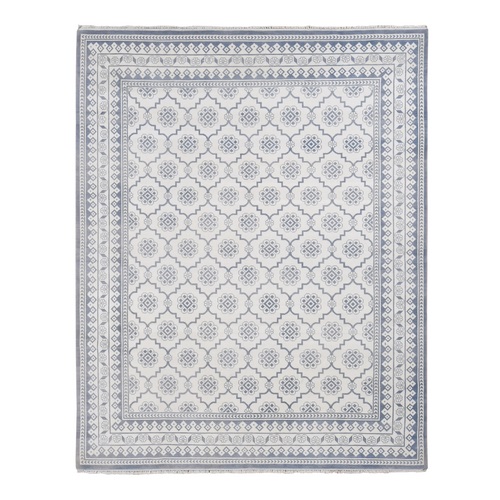 Ivory, Agra Mughal Dynasty Design, Cotton, Hand Knotted, Oriental Rug
