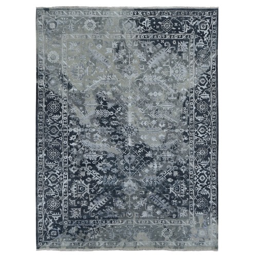 Stone Gray, Broken Persian Heriz All Over Design, Wool and Silk, Hand Knotted, Oriental Rug