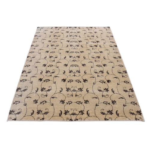 Beige, scroll and branch design, tone on tone, Hand Knotted Pure Wool Oriental 
