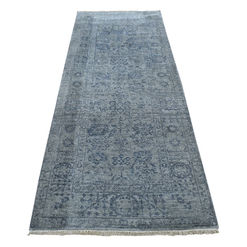 Carbon Gray, Tone on Tone, Modern Tabriz Design, Wool and Silk, Hand Knotted, Runner Oriental 