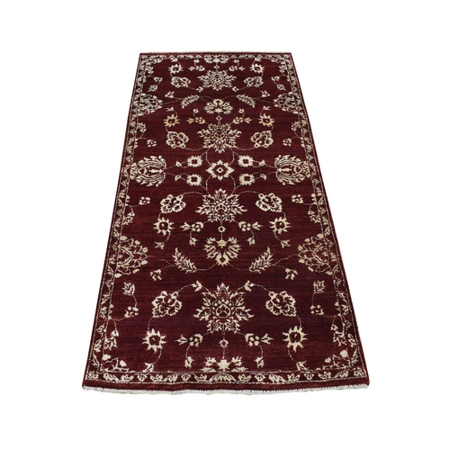 Sangria Red, Tone on Tone, Abarasque Design Agra, Hand Knotted, Pure Wool, Runner Oriental Rug