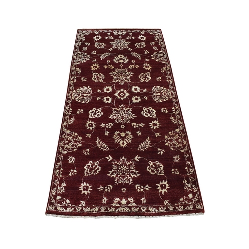 Sangria Red, Pure Wool, Tone on Tone, Abarasque Design Agra, Hand Knotted, Runner Oriental Rug