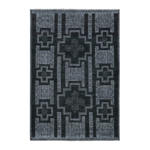 Nickel Gray, Pure Wool, Peshawar with Intricate Geometric Motifs, Hand Knotted, Oriental 
