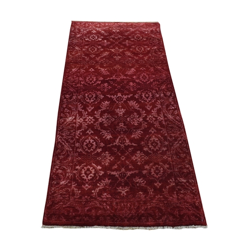 Carmine Red, Abarasque Design, Wool and Silk, Tone on Tone, Handmade, Runner Oriental 
