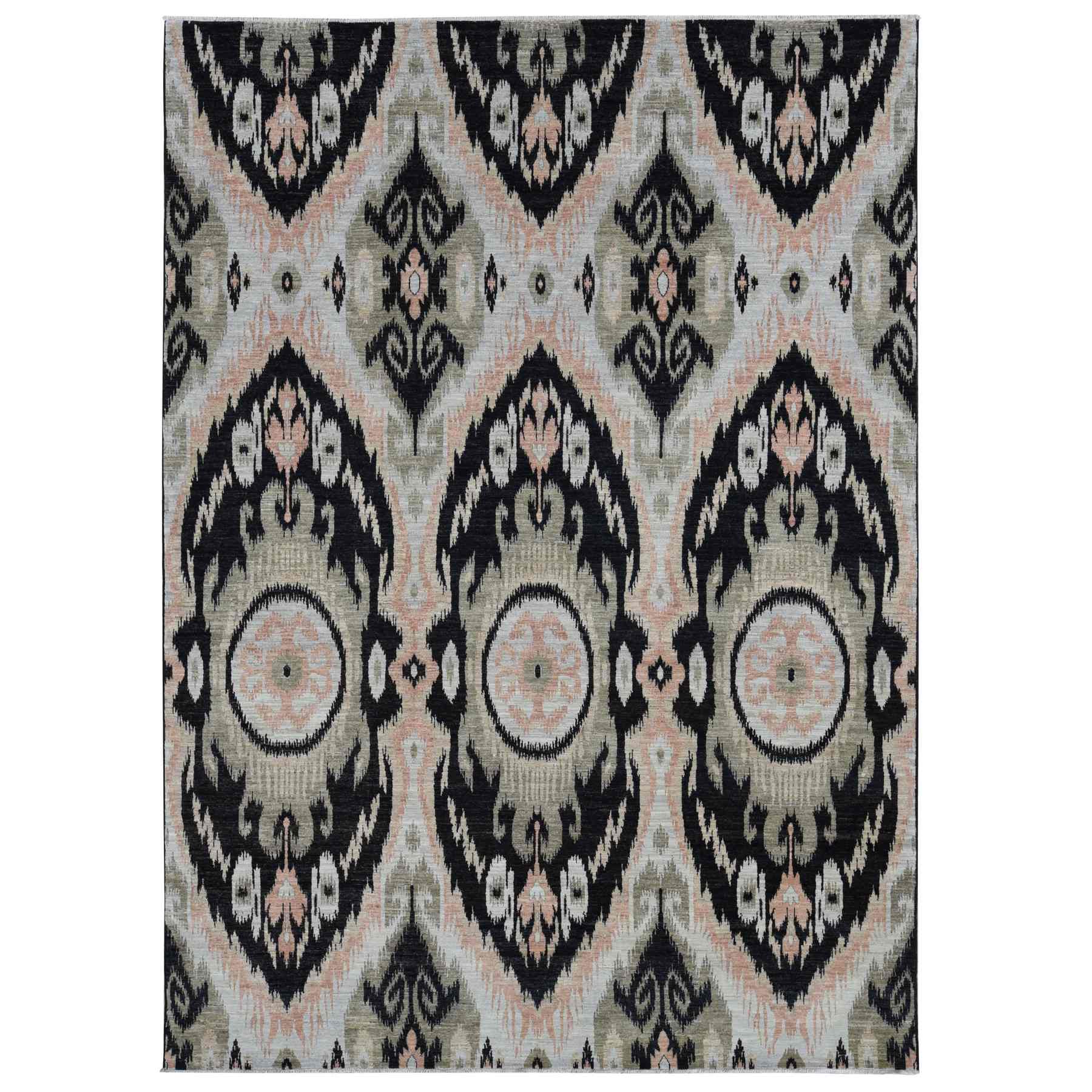 Ikat-And-Suzani-Design-Hand-Knotted-Rug-437565