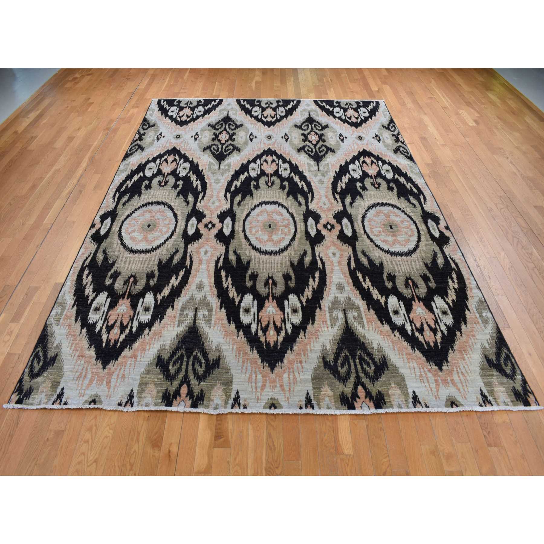 Ikat-And-Suzani-Design-Hand-Knotted-Rug-437565