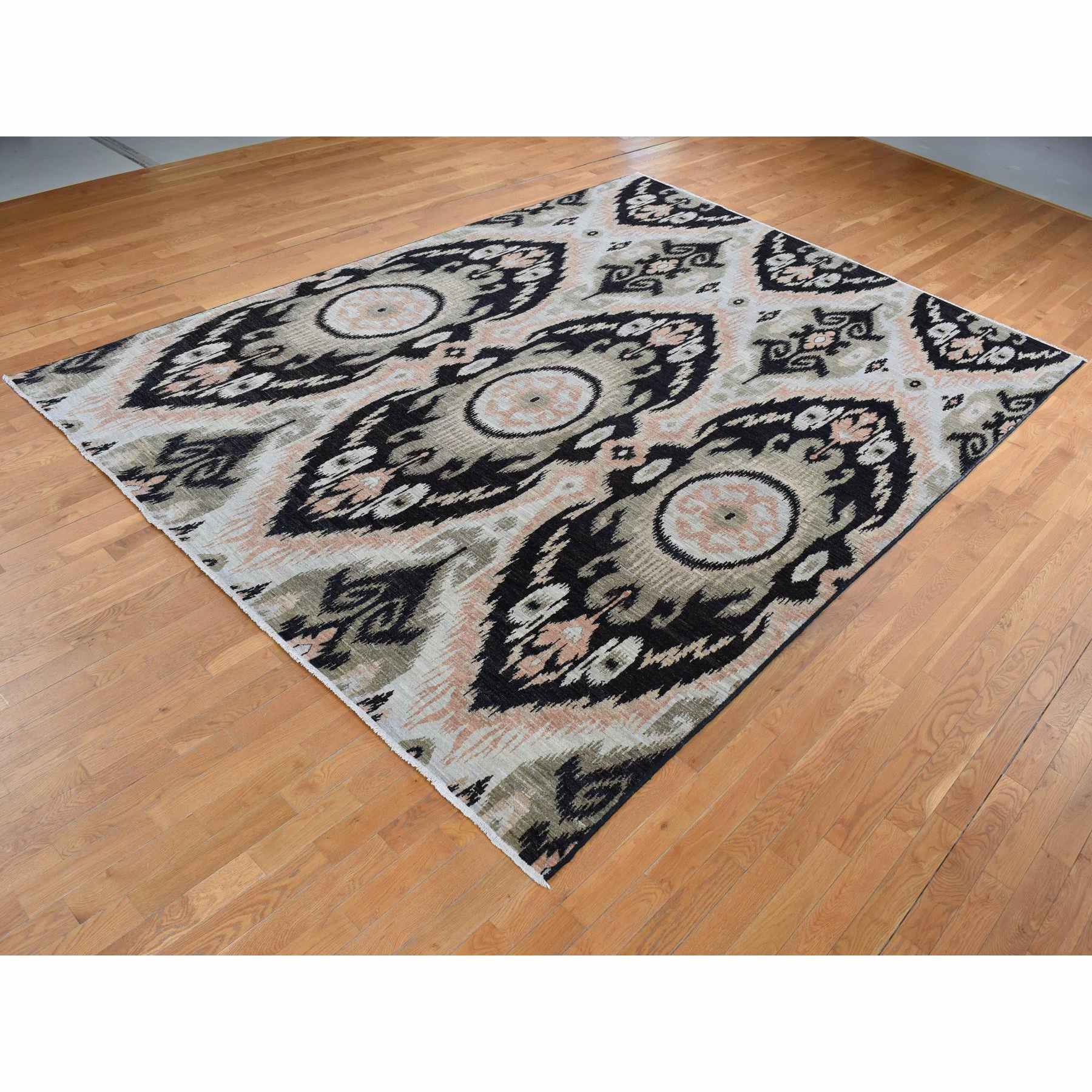 Ikat-And-Suzani-Design-Hand-Knotted-Rug-437565