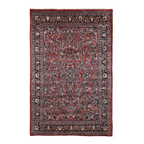 Prismatic Legacy Red, 100% Wool, Antique Persian Sarouk, Hand Knotted, Clean, Soft, Full and Thick Pile with No Wear, Sides and Ends Professionally Secured, Oriental Rug