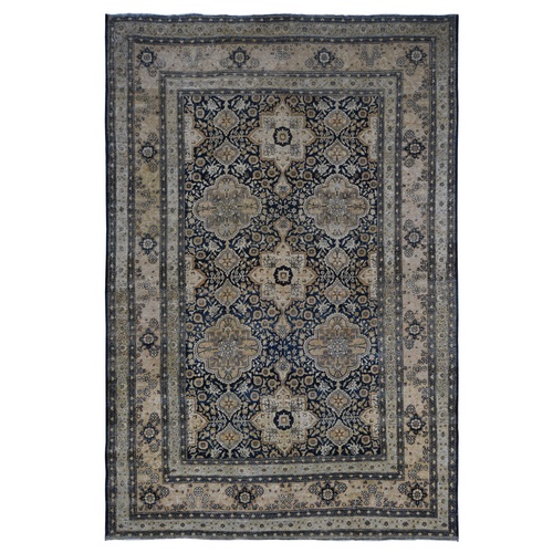 Midnight Blue, Antique Persian Tabriz, Even Wear, Clean and Soft, 100% Wool, Hand Knotted, Oriental Rug