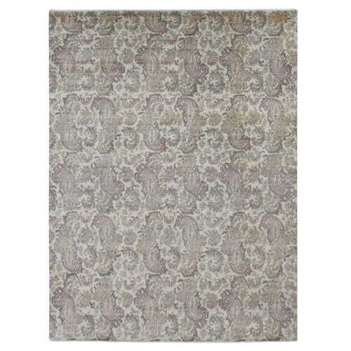 Agreeable Gray, Agra with Paisley Design, 100% Wool, Hand Knotted, Borderless Design, Oriental Rug