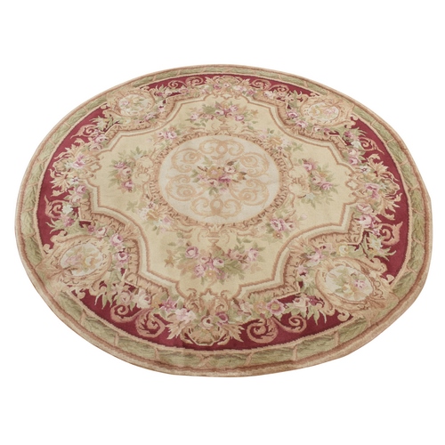 Champagne Color, Louis Phillippe Design, Savonnerie Thick and Plush, Wool, Hand Knotted, Round Oriental Rug
