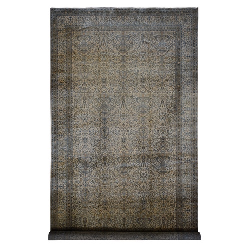 Birdseed Brown, Antique Indo Kerman, All Over Tree and Vase Design, Hand Knotted, Pure Wool, Full Soft Pile, Tone on Tone, 250 KPSI, Clean, Long and Narrow Runner Oriental 
