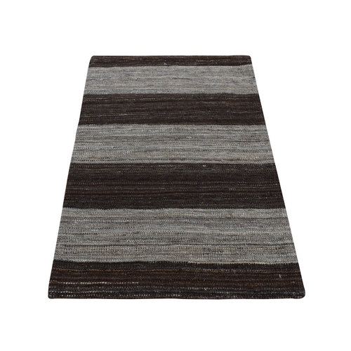 Taupe Brown, Undyed Flat Weave Kilim, Wide Stripe Design, Natural Wool, Hand Woven, Sample Oriental Rug