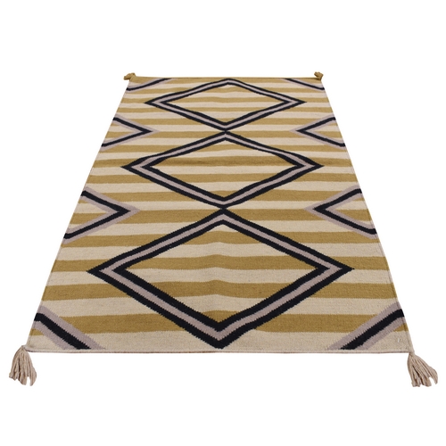 Cream Color, Navajo Striped Design, Flat Weave, Hand Woven, Oriental Rug