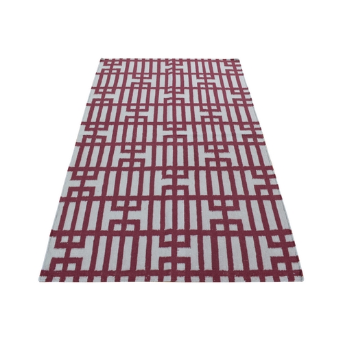 Alabama Crimson Red, Flat Weave Reversible Kilim, Geometrical Line Design, 100% Wool, Hand Woven, Oriental Rug