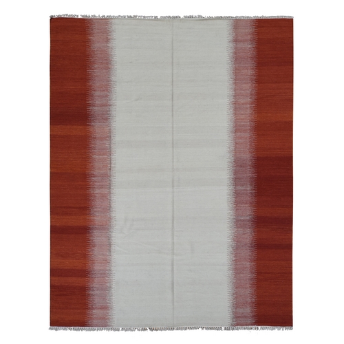 Ivory, 100% Wool, Flat Weave Durie Kilim, Vertical Wide Stripe Design, Hand Woven, Reversible Oriental Rug