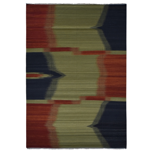 Old Moss Green, Flat Woven by Hand, Contemporary Kilim Design, 100% Wool, Flat Weave, Oriental Rug