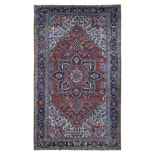 Barn Red, Antique Persian Heriz, Slight Wear, Pure Wool, Hand Knotted, Cleaned, Sides and Ends Secured, Long and Narrow Shape, Oriental Rug