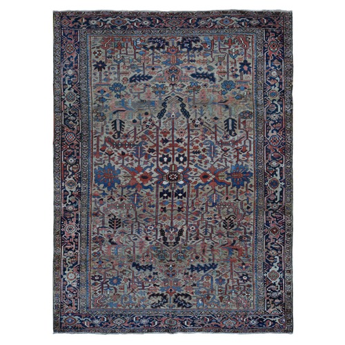 Beige, Antique Persian Heriz with All Over Design, Pure Wool, Good Condition, Hand Knotted, Clean, Sides and Ends Professionally Secured, Oriental Rug