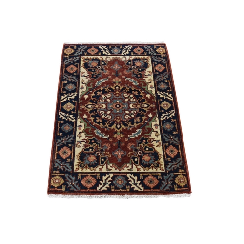Mahogany Red, Antiqued Heriz Re-creation, Hand Knotted, Pure Wool, Oriental Rug