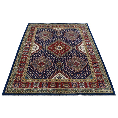 Yale Blue, Special Kazak, Pure Wool, Hand Knotted, Oriental Rug