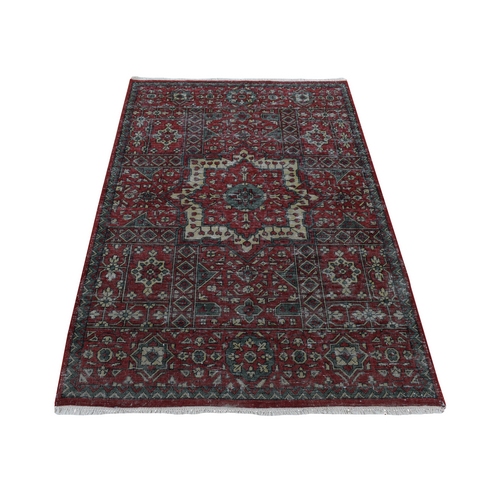 Vermilion Red, Vintage Look Mamluk, Zero Pile, Shaved Low, Worn Wool, Hand Knotted, Oriental Rug