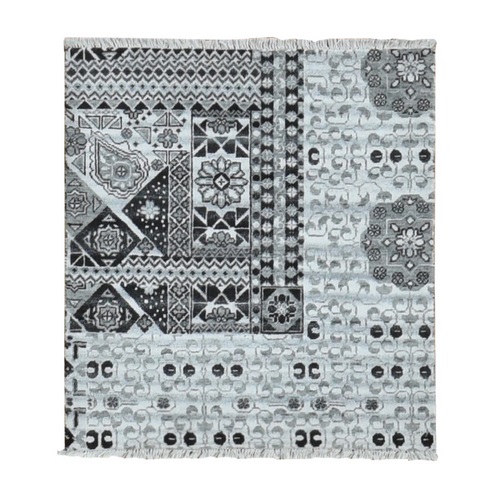 Cloud Gray, Sampler Mamluk Design, Pure Wool, Hand Knotted Oriental Rug