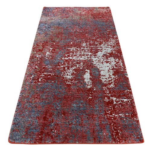 Maroon Red, 100% Wool, Hand Knotted, Modern Abstract Galaxy Design, Sample Mat Oriental 
