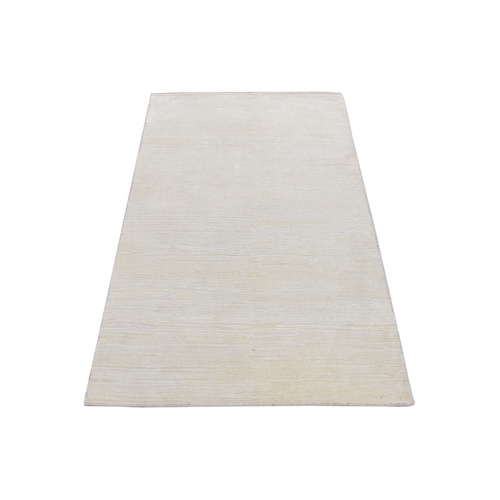 Ivory, Silk with Textured Wool, Tone on Tone Striae Design, Hand Knotted, Oriental Rug