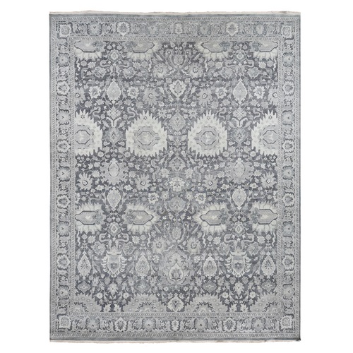 Anchor Gray, Hand Knotted, Oushak Influence, Silk with Textured Wool, Oversized, Oriental Rug
