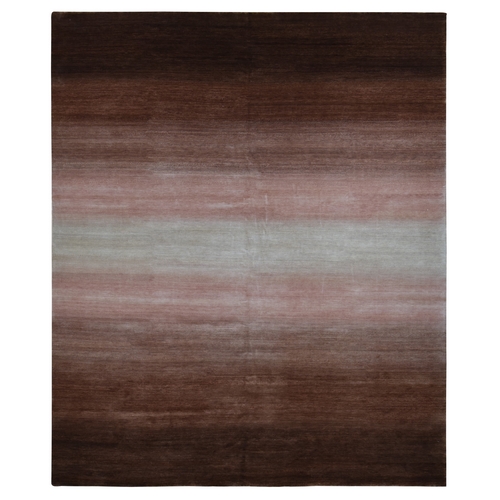 Mocha Brown Shade Gradation and Rainbow Design, Modern Gabbeh, Pure Wool, Hand Knotted, Oversized Oriental 