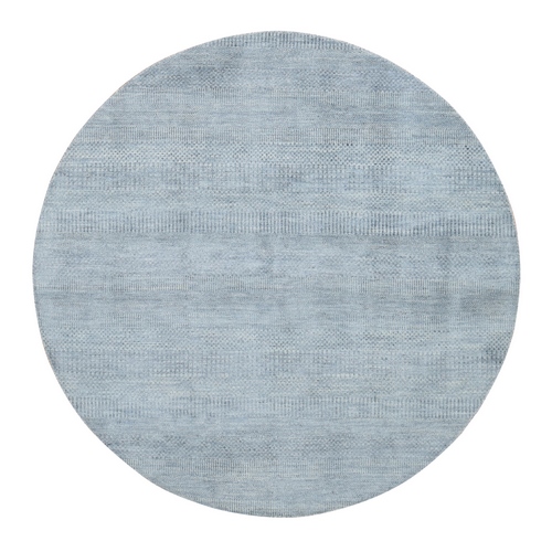 Misty Gray, Grass Design, 100% Wool, Hand Knotted, Round Oriental Rug