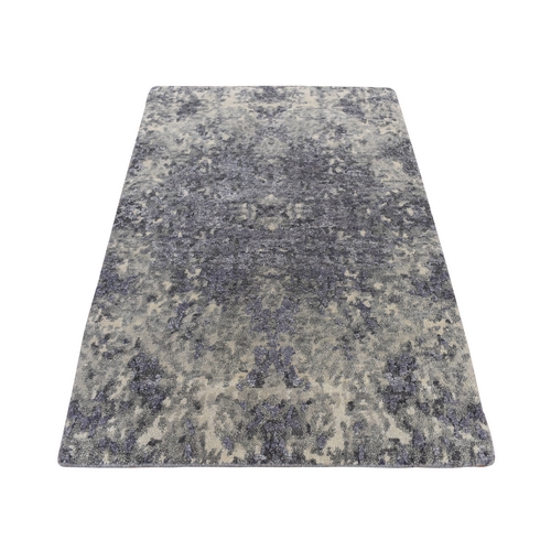 Lavender Gray, Abstract Design, Wool and Silk, Hand Knotted, Sample Mat Oriental 
